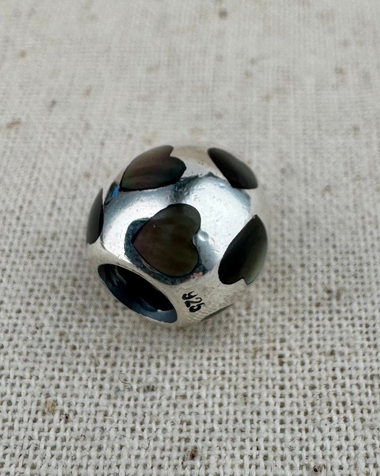 Pandora 925 ALE Silver Mother of Pearl Hearts Charm