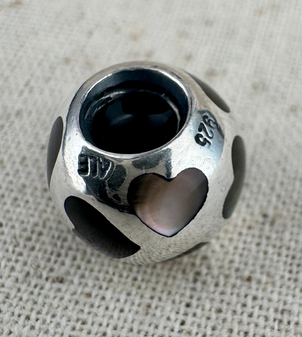 Pandora 925 ALE Silver Mother of Pearl Hearts Charm