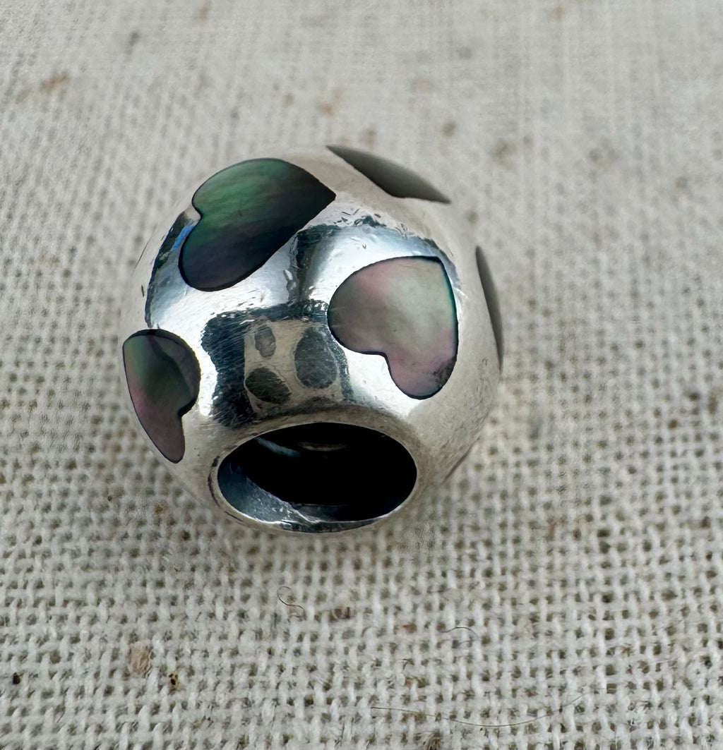Pandora 925 ALE Silver Mother of Pearl Hearts Charm
