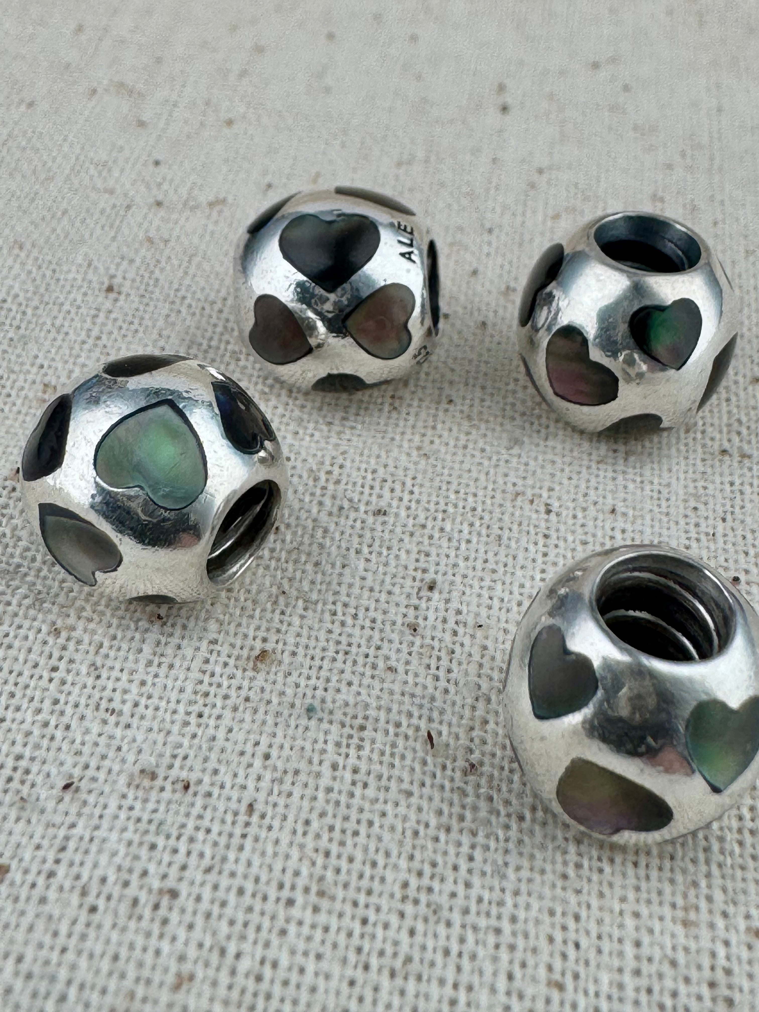 Pandora 925 ALE Silver Mother of Pearl Hearts Charm