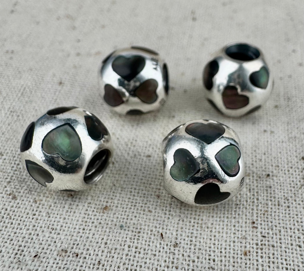 Pandora 925 ALE Silver Mother of Pearl Hearts Charm
