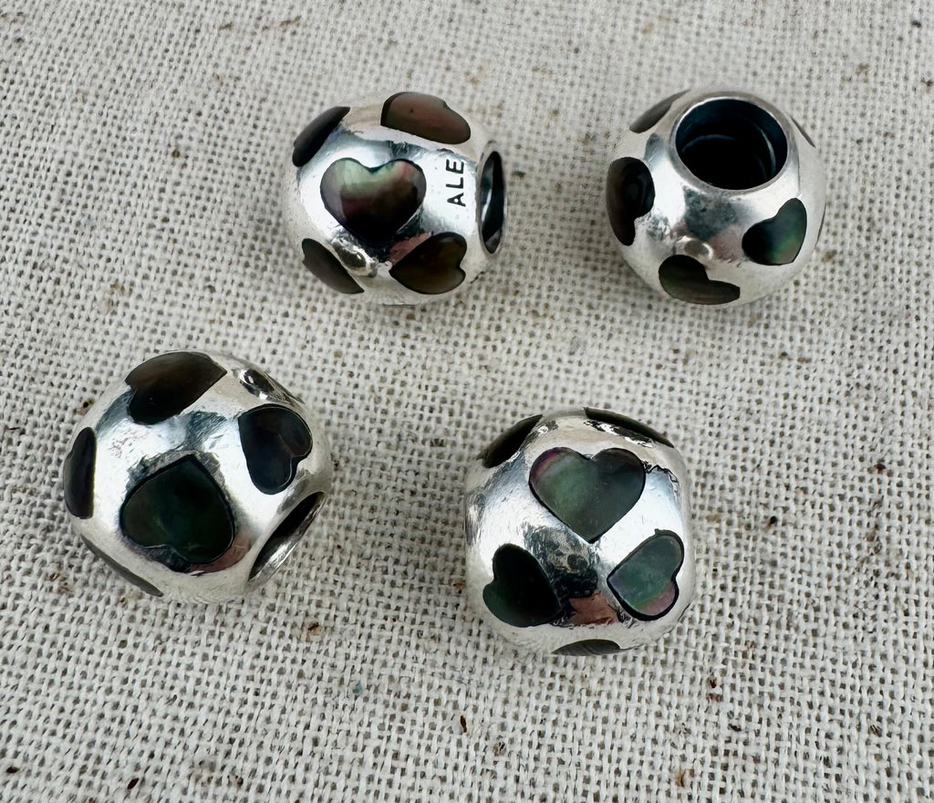 Pandora 925 ALE Silver Mother of Pearl Hearts Charm