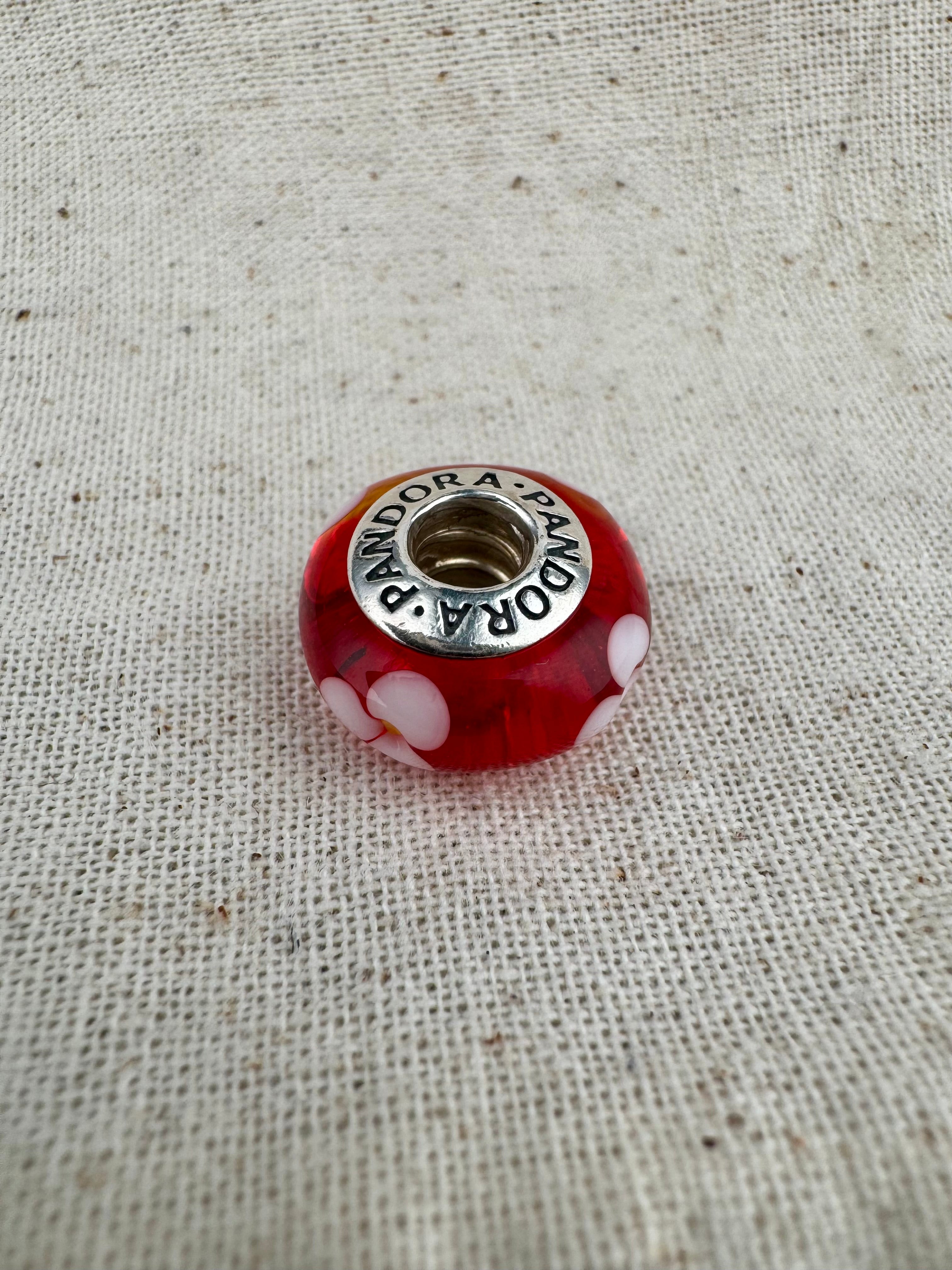 Pandora 925 ALE Silver Murano Red Glass With Flowers