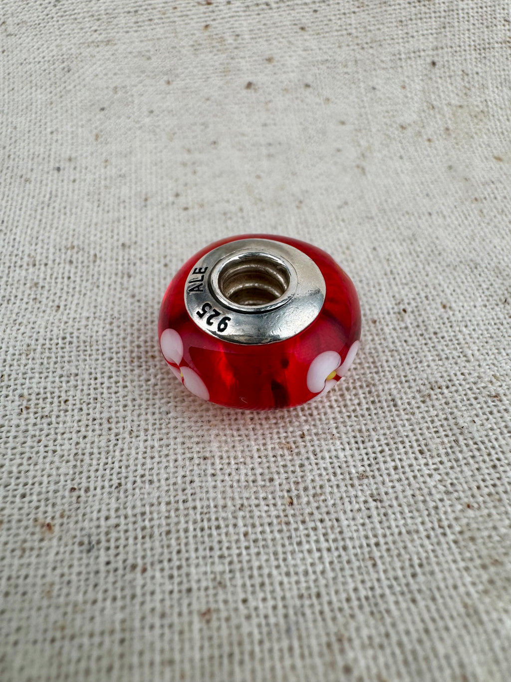 Pandora 925 ALE Silver Murano Red Glass With Flowers