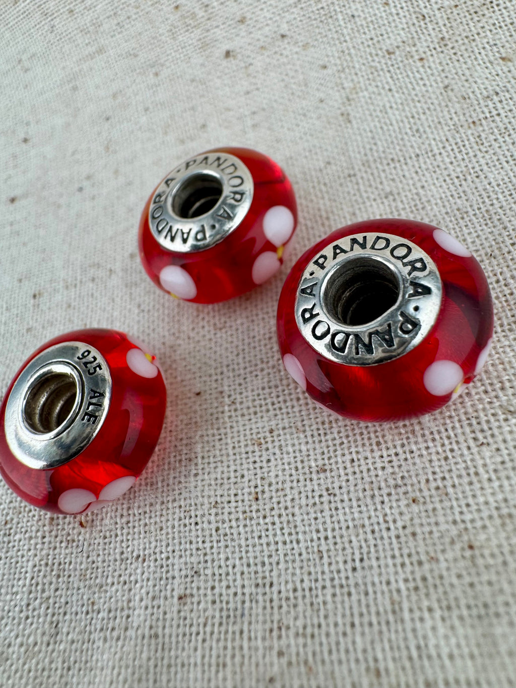 Pandora 925 ALE Silver Murano Red Glass With Flowers