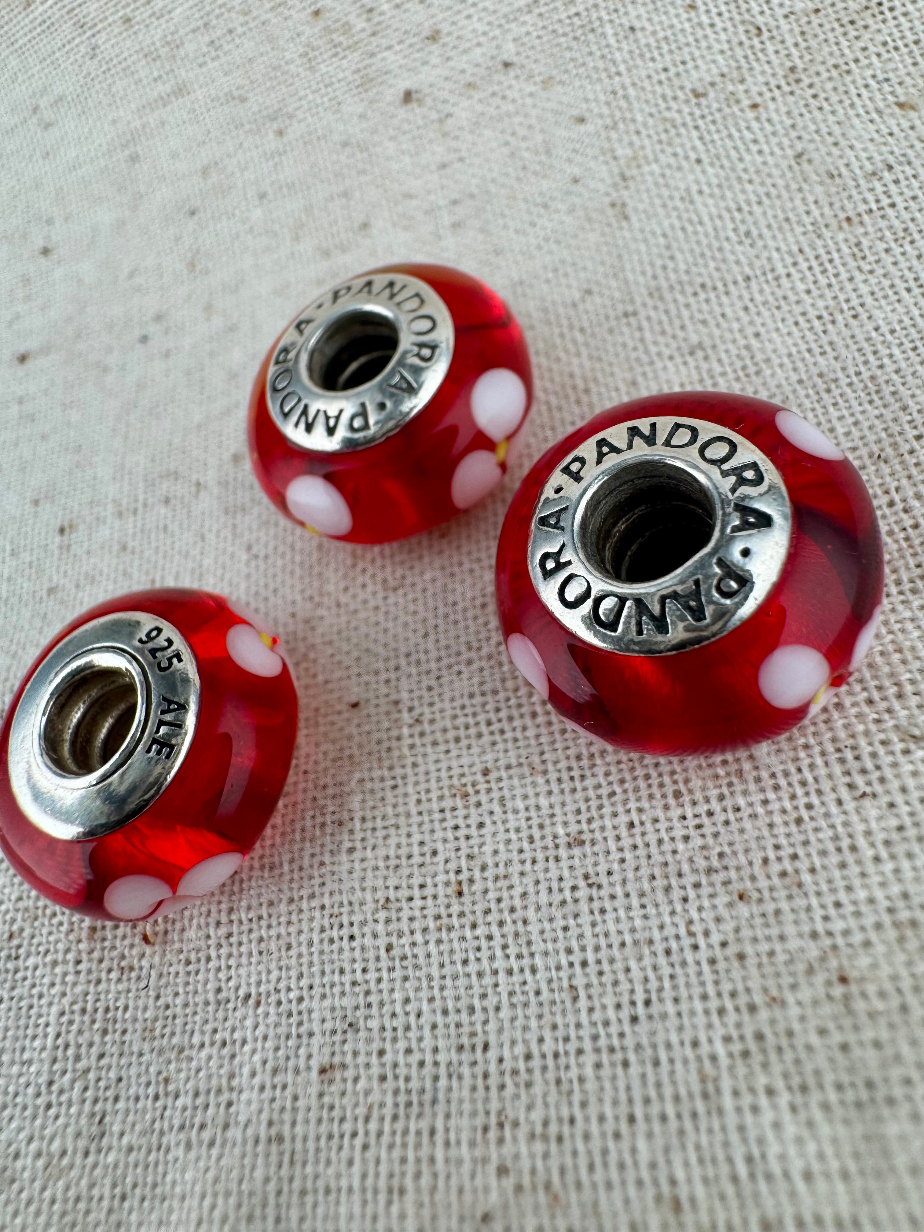 Pandora 925 ALE Silver Murano Red Glass With Flowers