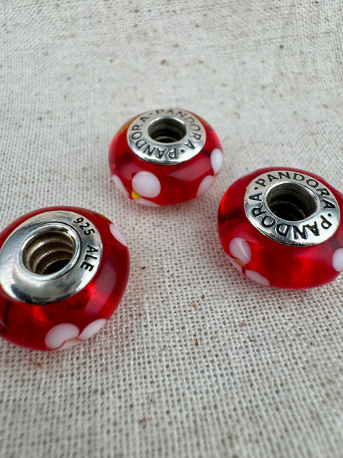 Pandora 925 ALE Silver Murano Red Glass With Flowers