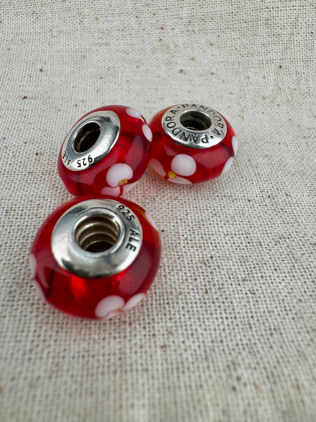 Pandora 925 ALE Silver Murano Red Glass With Flowers